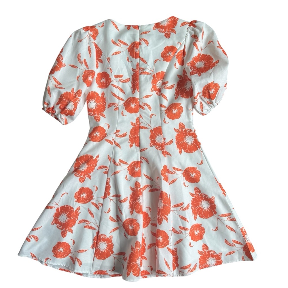 Lena White and Orange Short Sleeve Summer Floral Dress A Line Size Small NWT - Picture 13 of 13